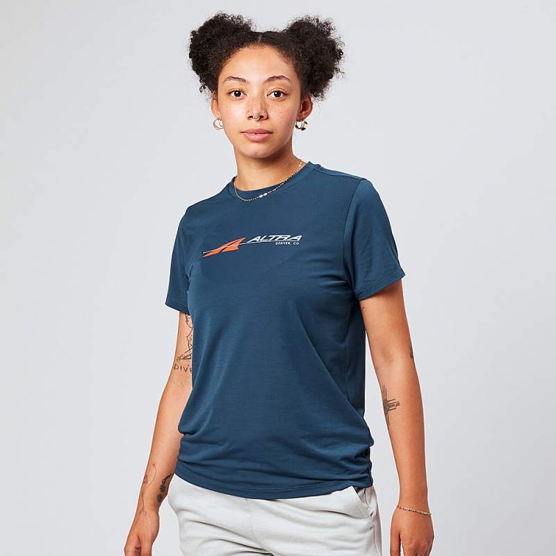 Altra EVERYDAY PERFORMANCE SHORT SLEEVE T-Shirt Damen Navy | Schweiz AL2018C72